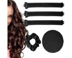 Dailygoods - 3 pièces Bande pour boucles sans chaleur avec bonnet de nuit, tiges de brushing de nuit, bigoudis sans chaleur de nuit boucles de nuit sans chaleur pour cheveux mi-longs