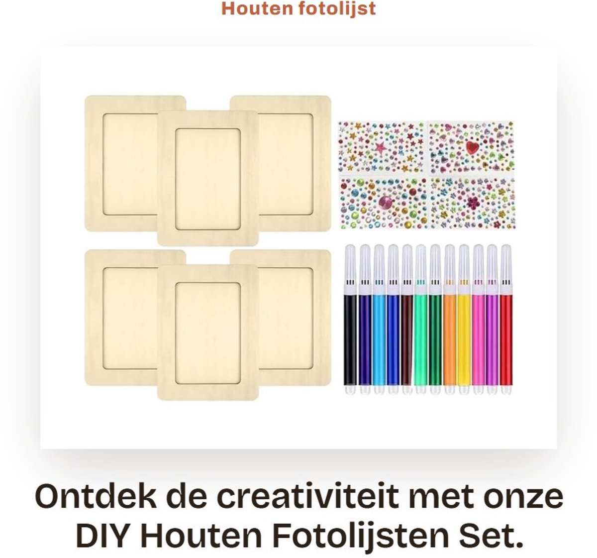 Dailygoods- Fotolijstset Houten 19x14 cm - Knutselen - Aquarelpotloden - Diamanten Stickers - Creatieve Activiteit - Gepersonaliseerde Kunst - Knutselset
