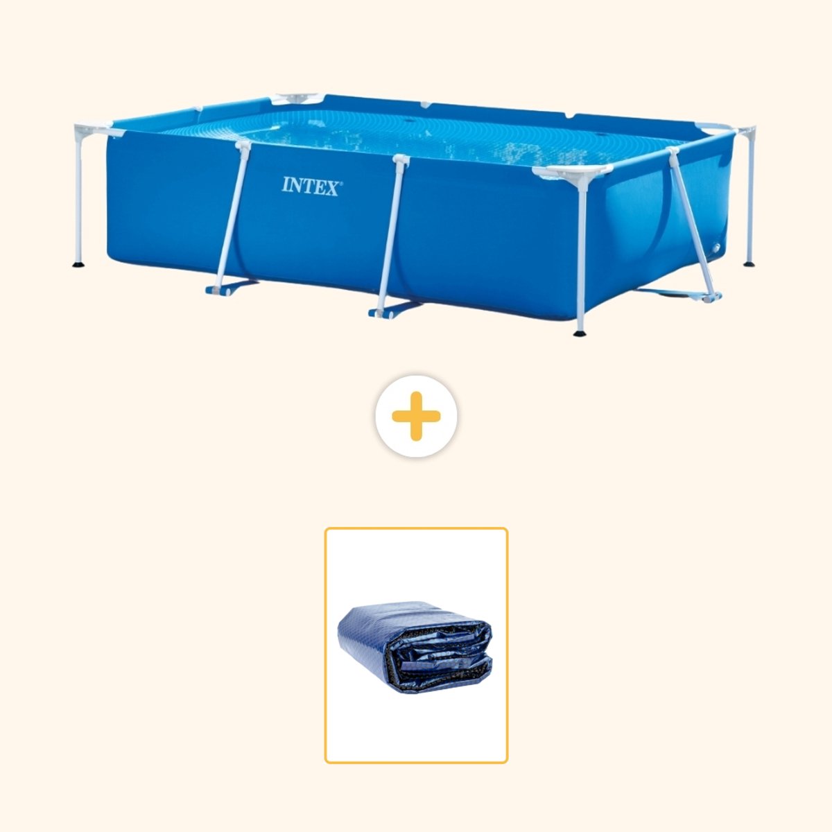 Intex Rechthoekig Frame Zwembad - 260 x 160 x 65 cm - Blauw - Inclusief Solarzeil - 2-delig