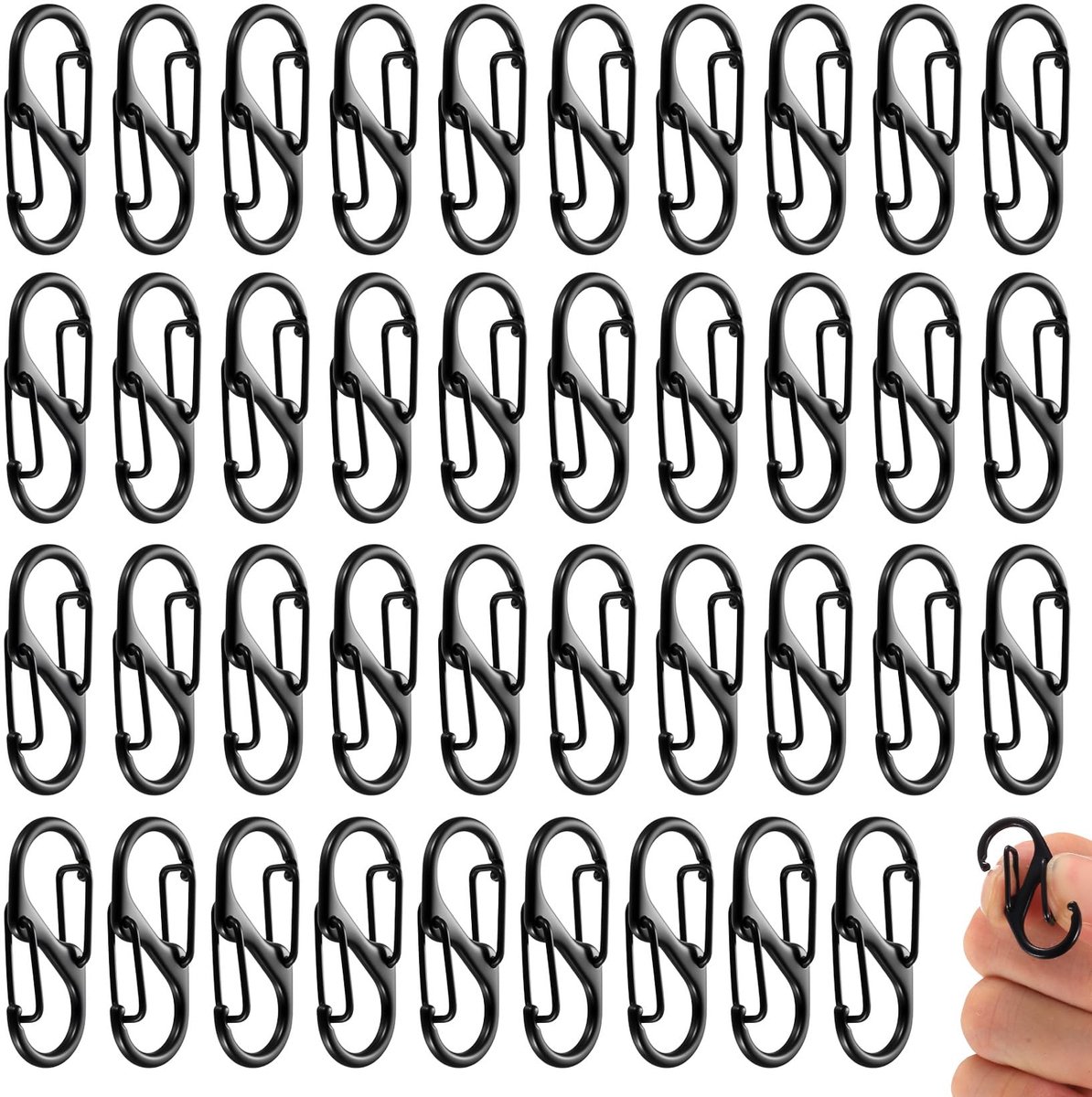 Karabijnhaak, sleutelhangerclips, dubbele veeropening sleutelhangerclip, 32 mm S-ringvergrendeling, karabijnhaak, voor buiten, wandelen, vissen, kamperen, reizen, fietsen (zwart)