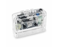 Retro Cassettespeler - 12x9x4cm - Draagbare Walkman met FM Radio & Opnamefunctie - Inclusief Oortjes - USB & Batterij Voeding - Ideaal Cadeau voor Muziekliefhebbers - transparant