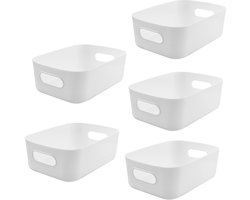 5 PCS Opbergmand, Lre Co. Plastic Manden Opbergdoos Kleine Mand Dozen met Handvatten Opslag Container Organizer voor Badkamer Keuken Plank (Wit, 20.5x15x7 cm)