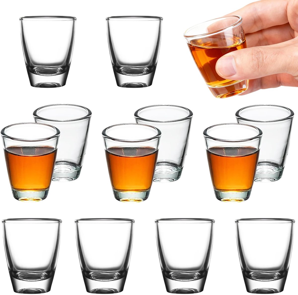 12 stuks borrelglazen, eiervormig wijnglas, gehard glas, met dikke bodem, vaatwasmachinebestendig, transparante borrelglazen, voor feest, club, bar, drinken