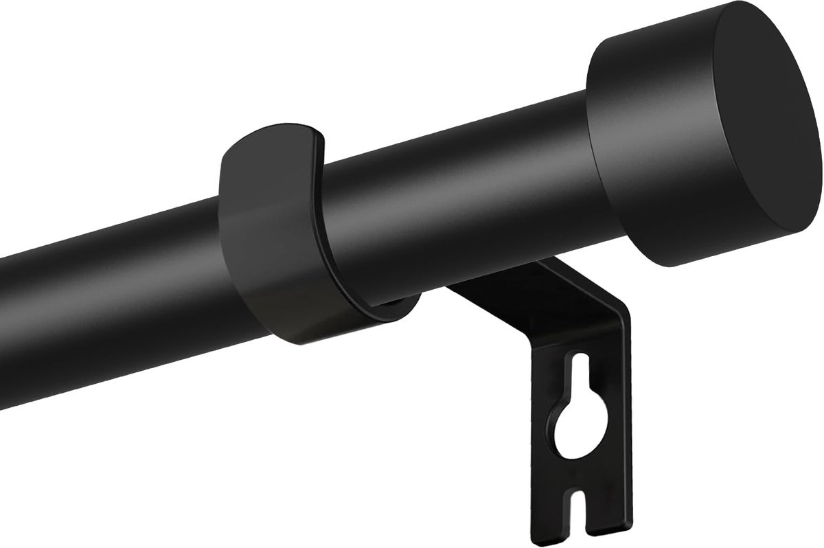 Gordijnroede, zwart, 63-303 cm, gordijnroede met eenvoudige eindkap en houder, 16 mm gordijnroede voor slaapkamer, woonkamer, keuken