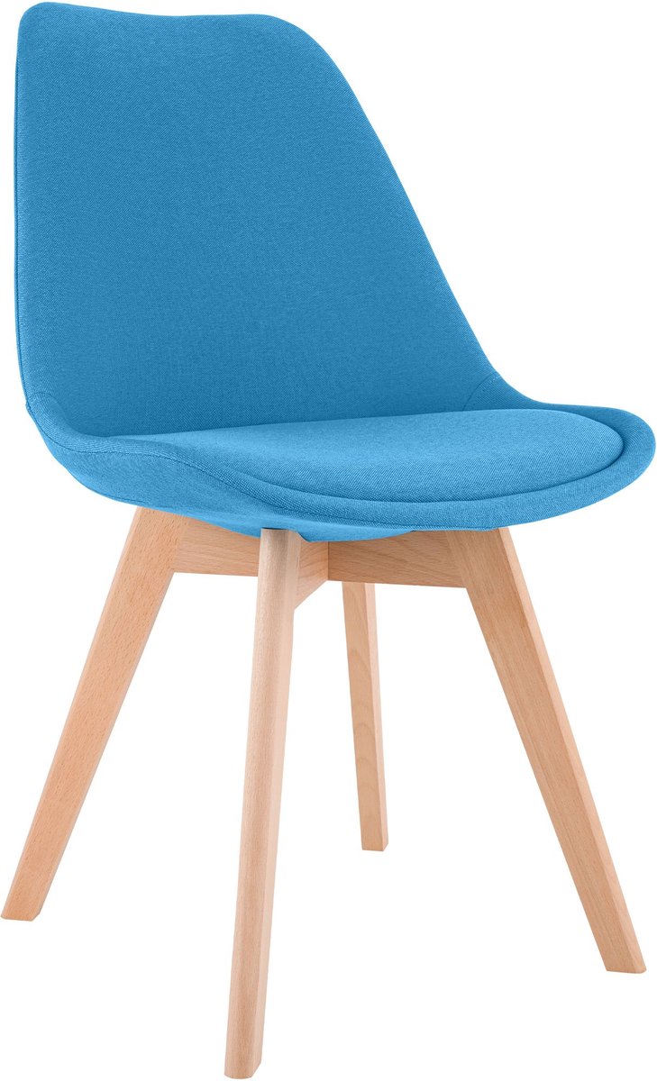 CLP Linares Eetkamerstoel - Design Keukenstoel - Scandinavisch Kuipstoel - Houten Poten Stof/turkis