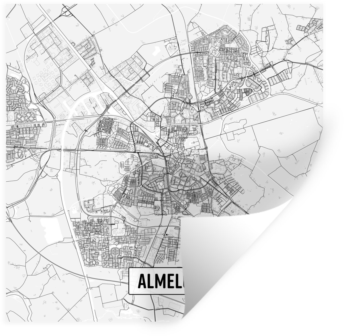 Muurstickers - Sticker Folie - Stadskaart Almelo - 120x120 cm - Plakfolie - Muurstickers K