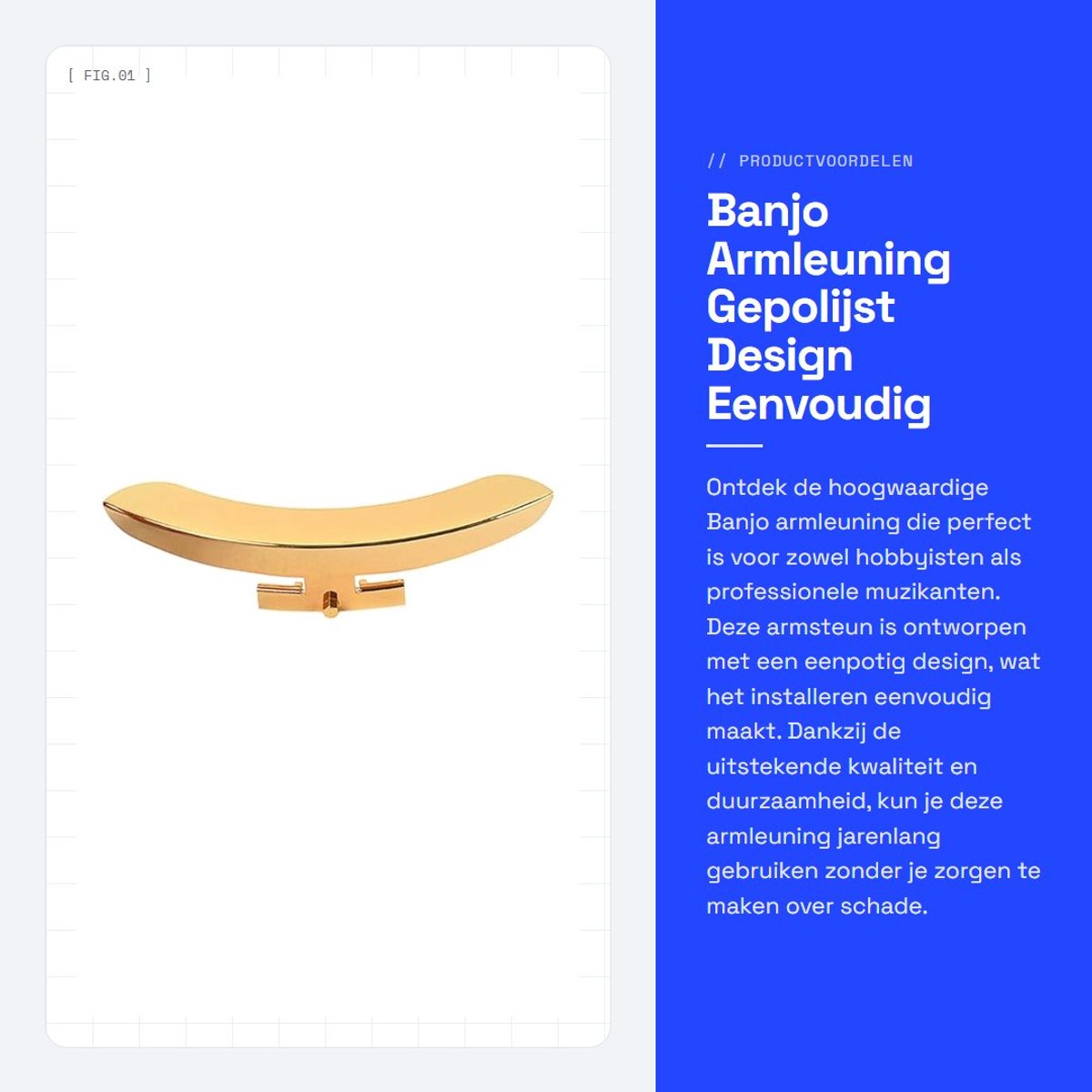 Dailygoods- Banjo Armleuning Eenpotig Design - Gepolijst - Zinklegering - Hoogglans Afwerking - Geschikt voor Retro-Model - Duurzaam - Banjo Steunen
