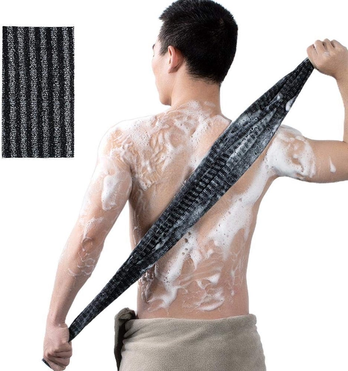 Dailygoods- Rugscrubber Exfoliërend - Douche Scrubber - Dubbelzijdig - Huidvriendelijk - 25x100 cm - Polyester/Nylon/Koolstofvezel - Scrubhanddoek