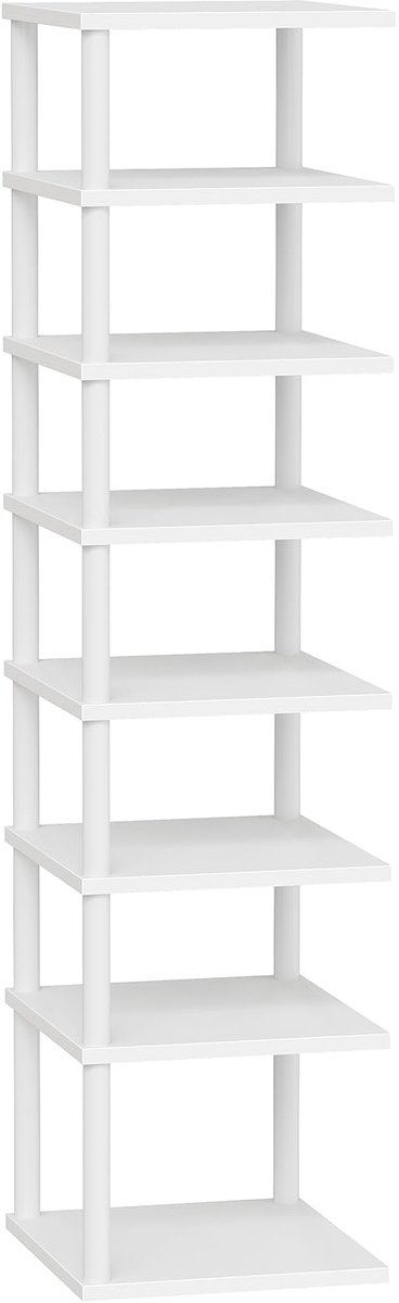 Verticaal Schoenenrek, 8-laags Schoenenrek, Smalle Schoenenkast, Draaiconstructie, Voor hal, Gang, Woonkamer, Slaapkamer, Wit EWW22XJ01