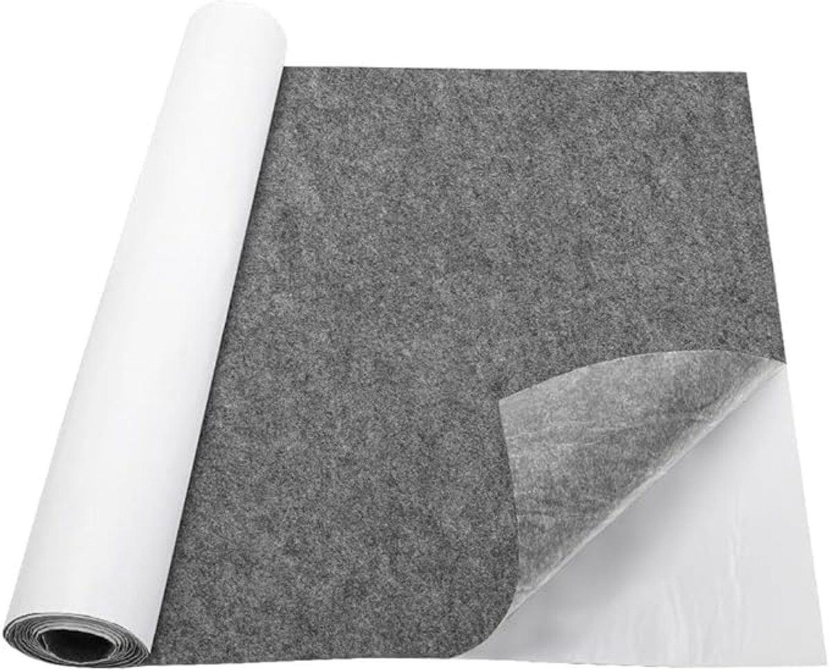 Vilt, zelfklevend, middengrijs, 3 mm, 40 x 220 cm, zelfklevende bekledingsstof van vilt, zelfklevende viltstof, rolproducten, interieurbekleding, knutselviltstof voor doe-het-zelf boxvoering