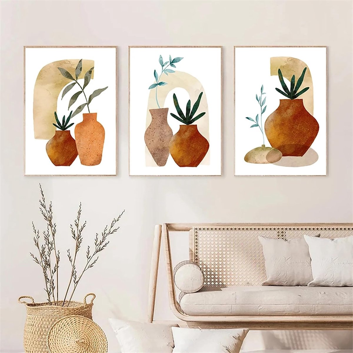 terracotta vaas canvas schilderij botanische bladeren muurkunst set van 3 Boho posters en prints vintage muurfoto's woondecoratie niet ingelijst - 16 x 20 inch x 3 — cadeau in Wonen & Interieur - foto 6