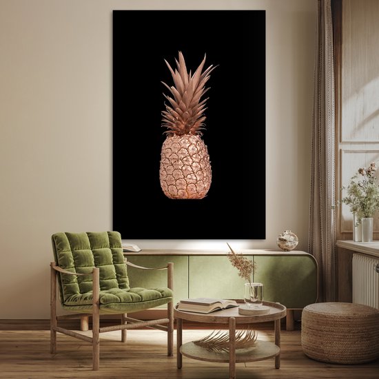 Poster 120x180 cm - Ananas - Rosé goud - Zwart - Posters - Kamer decoratie - Wanddecoratie woonkamer - Muurdecoratie slaapkamer XXL