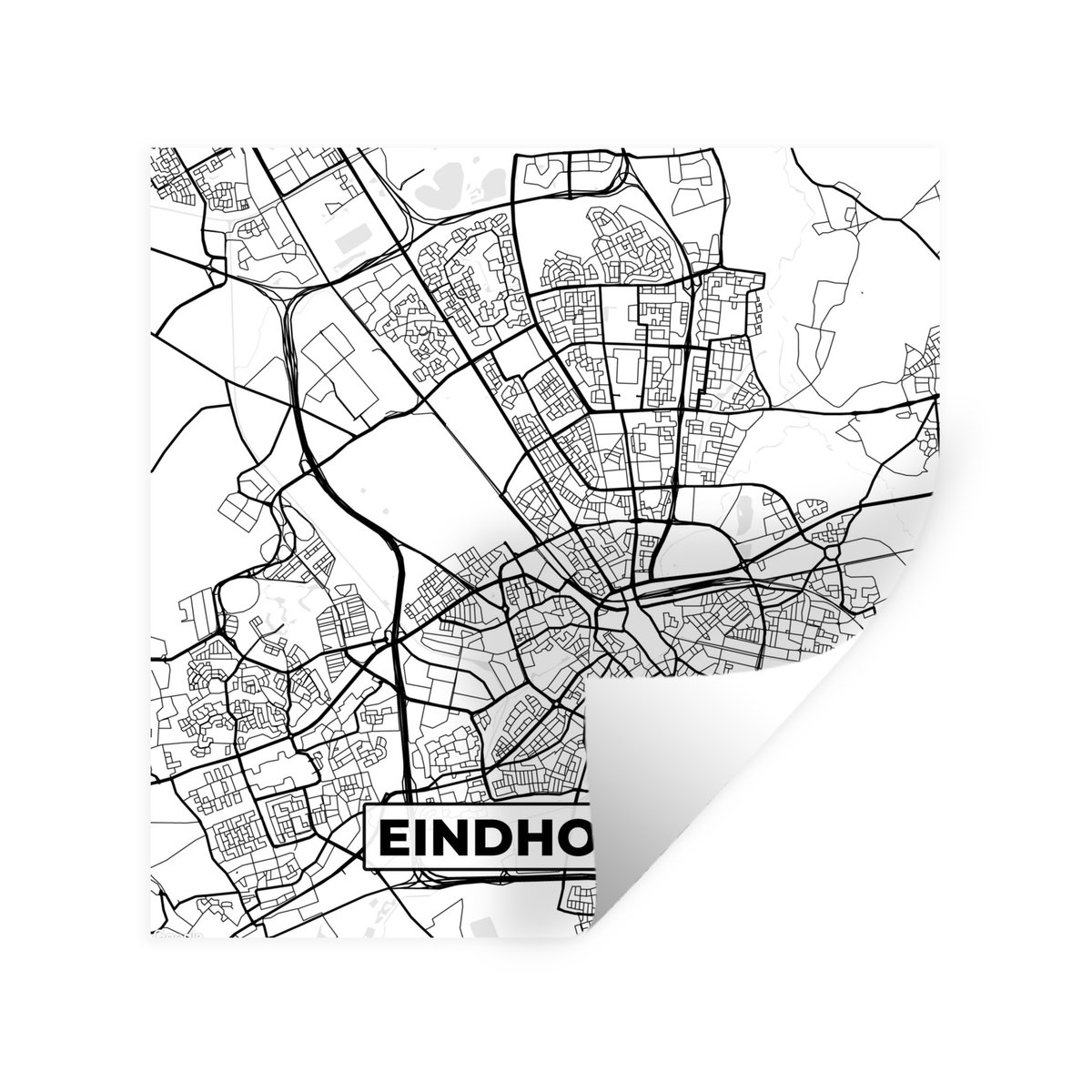 Muurstickers - Sticker Folie - Kaart - Eindhoven - Zwart - Wit - 50x50 cm - Plakfolie - Mu