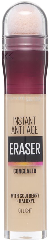 Maybelline New York - Instant Anti Age Eraser 01 Light - Verhult donkere Kringen in 1 swipe - Met Ingebouwde Applicatiespons - Beige - 6,8 ml