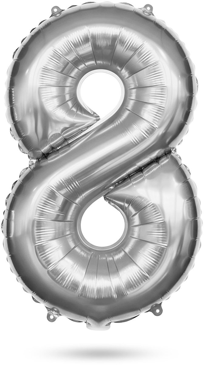 Folieballon Cijfer 8 Zilver 40 Inch - XXL Verjaardag Ballon - Helium Ballon - Nummer Ballon - Feestdecoratie - Herbruikbaar [58085-08]