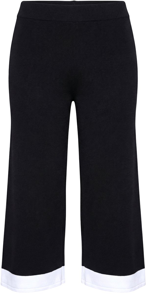 Ulla Popken - Dames - Gebreide culotte knielang wijde pijpen ribgebreide band - Zwart - Maat 42+