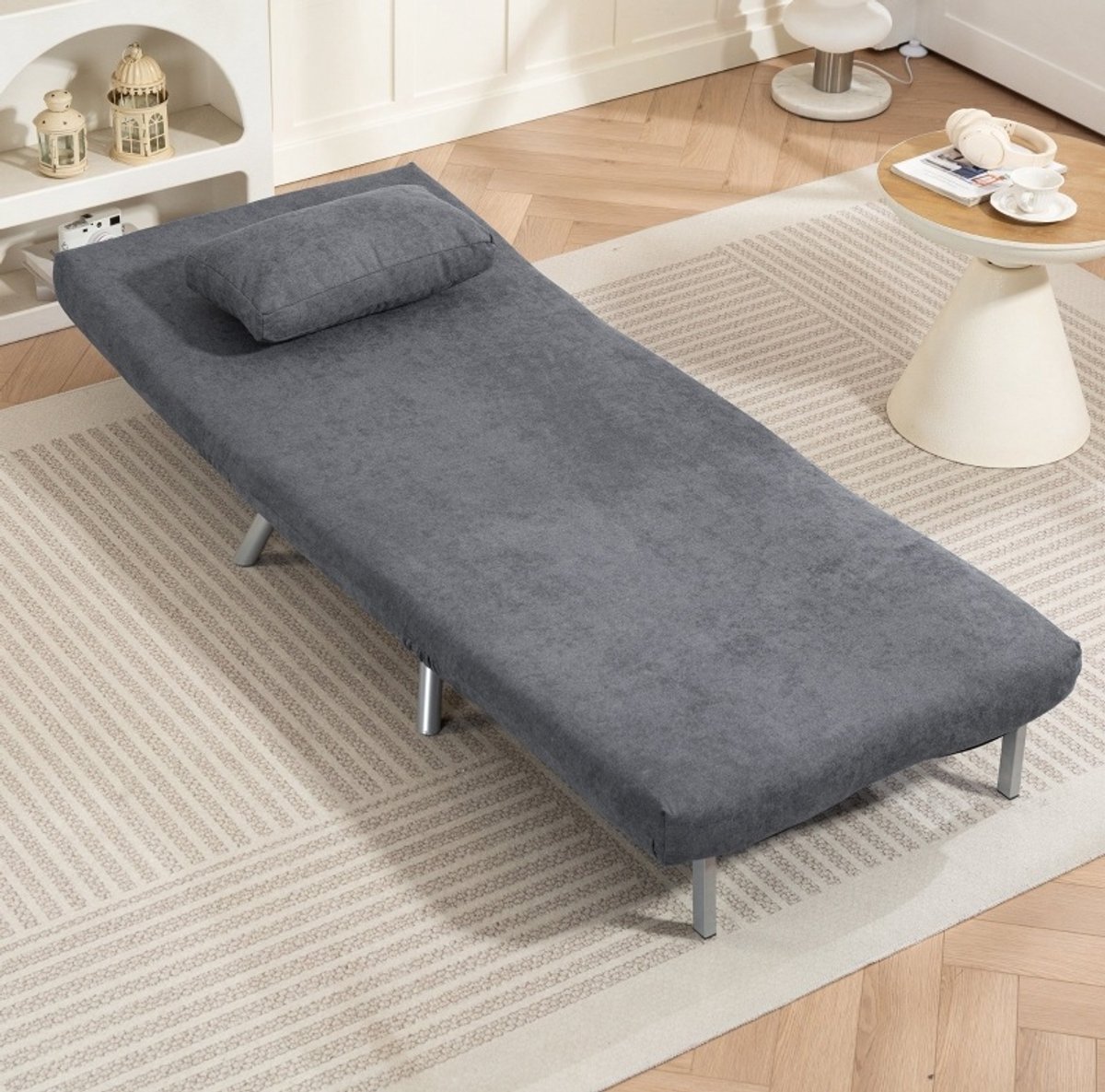 MIVRAY Fauteuil Met Bedfunctie 80 x 75 x 83 cm - Klikklak Verstelbaar Tot 180° - Voor Woonkamer En Logeerkamer - Metaal - Donkergrijs