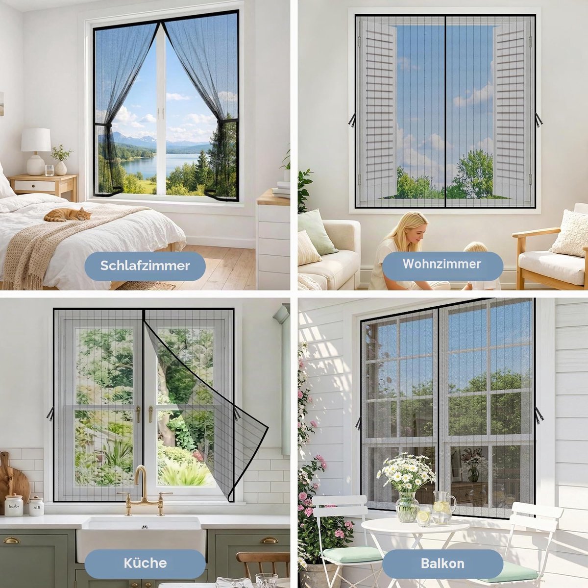 Vliegengaas voor ramen, magnetisch, canvas, vliegengaas, zonder boren, automatische sluiting, muggengordijn met plakband, voor slaapkamer, balkon, deur (zwart, 120 x 140 cm)