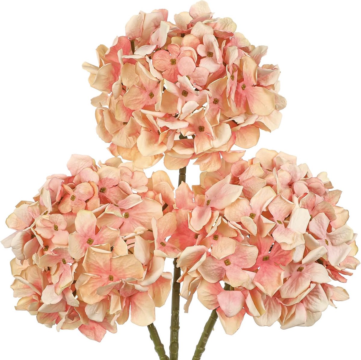 Set van 3 kunsthortensia's, kunsthortensia's, kunstbloemen zoals echte hortensia's, voor vaas, woonkamer, bruiloft en tafeldecoratie, thuis, bloemstuk