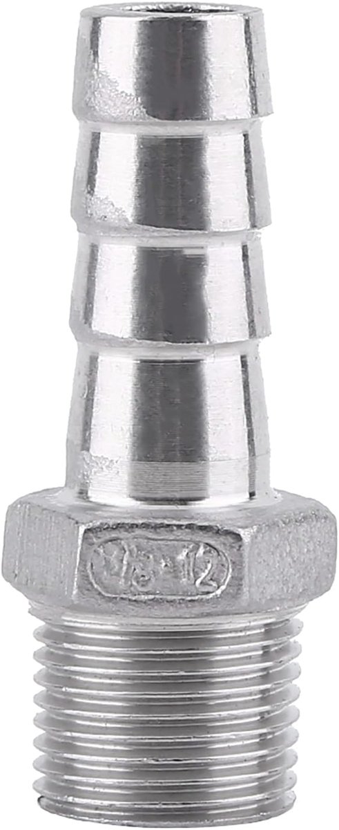 Slangpilaar, Slangpilaar, Roestvrij Staal SS304 Buitendraad Pijpfitting Barb Slangtuleconnector BSP 1/8 "~ 3/4"(3/8*12mm)