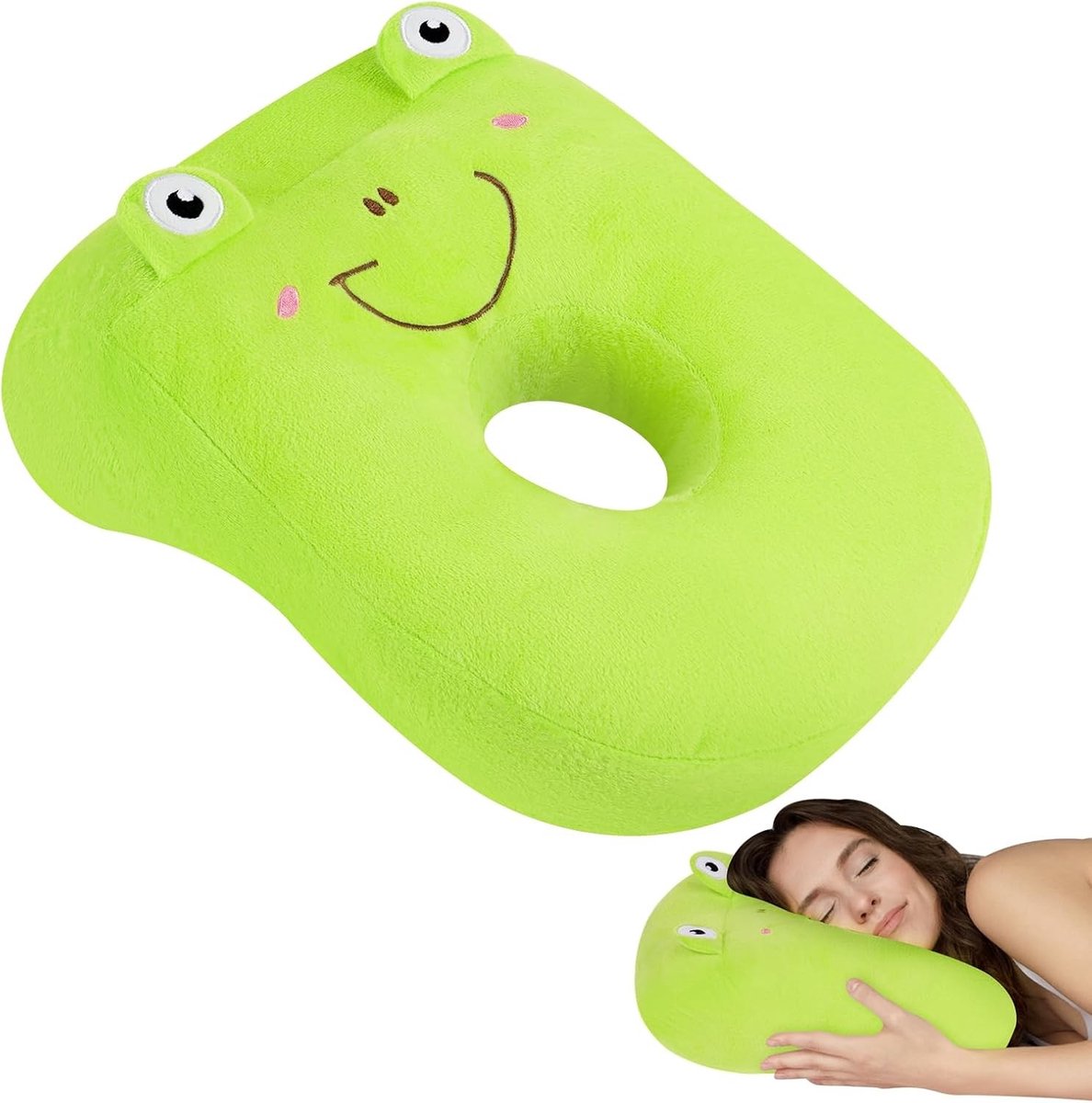 Zachte en ergonomische oor kussen voor piercings, comfortabel nap kussen voor thuis, kantoor en vliegtuig, groen en aantrekkelijk