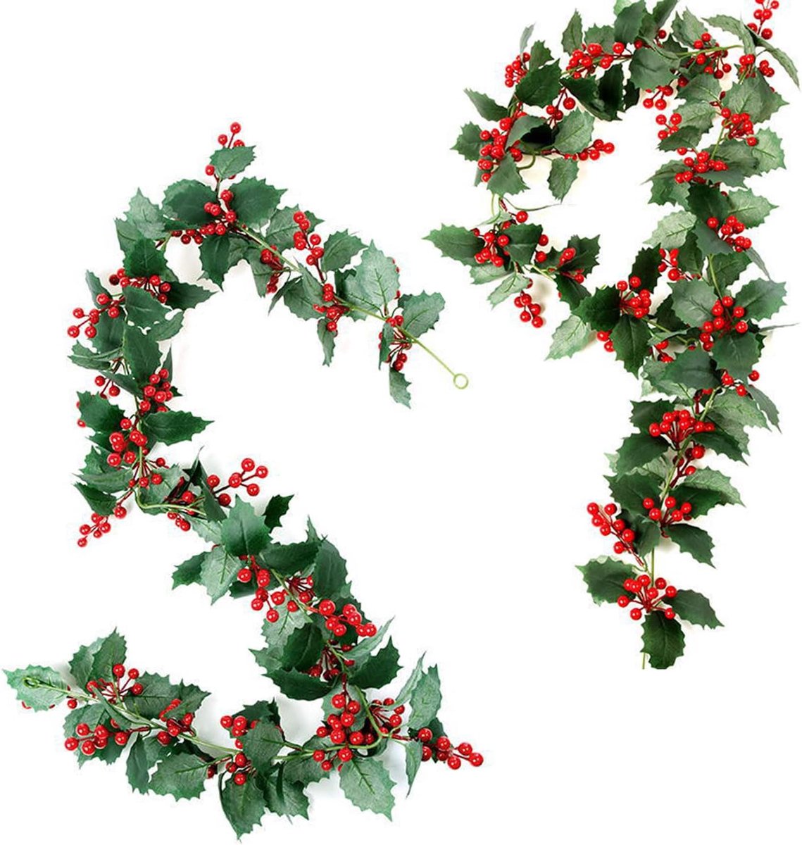 2 Stuks Rode Bessen Kerstslinger, 200 cm Kunstmatige Slinger Met Hulstbladeren, Bessen, Vakantieslinger voor Kerstmis, Deur, Winterdecoratie