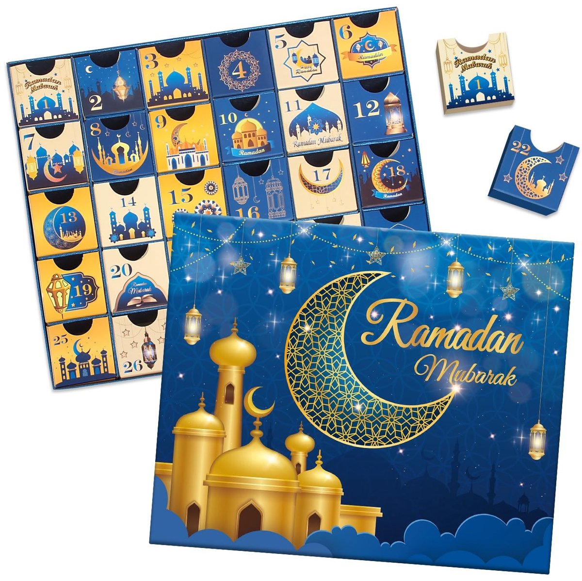 Dailygoods - Ramadan adventskalender met laden, 30 lege dozen voor 30 dagen, Eid Mubarak Coutdown kalender, vulbare Ramadan geschenkdoos, islamitische kunst, kartonnen nummer opbergdoos, Ramazan feestartikelen