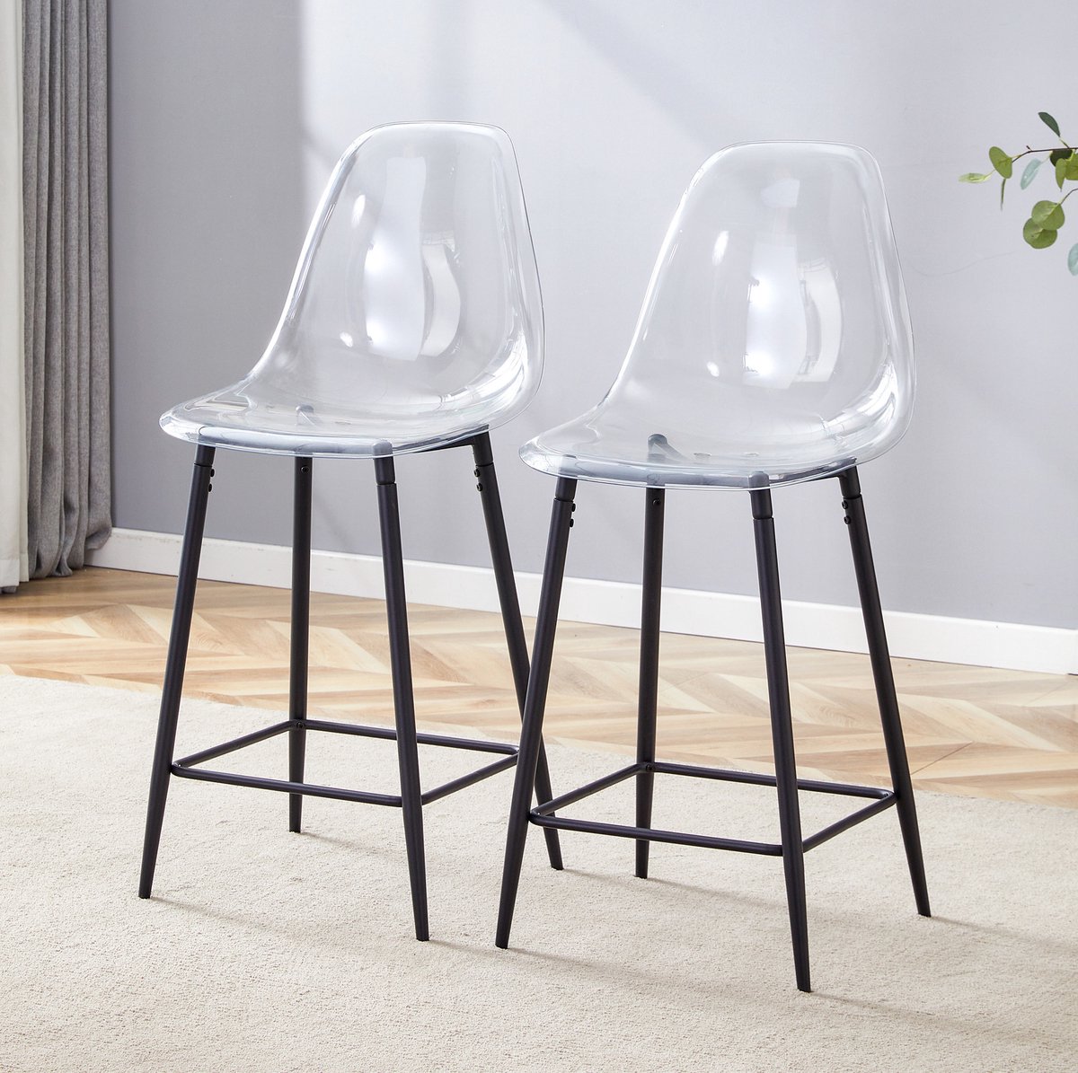 MIVRAY Barkruk 51 x 45 x 102 cm - Transparant Met Rugleuning En Voetsteun - Voor Keuken, Bar En Eetkamer - Kunststof Zwart