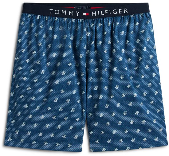 Tommy Hilfiger Heren Pyjama Set – Blauw T-shirt & Pyjamashort met Print – Comfortabele Nachtmode - XXL