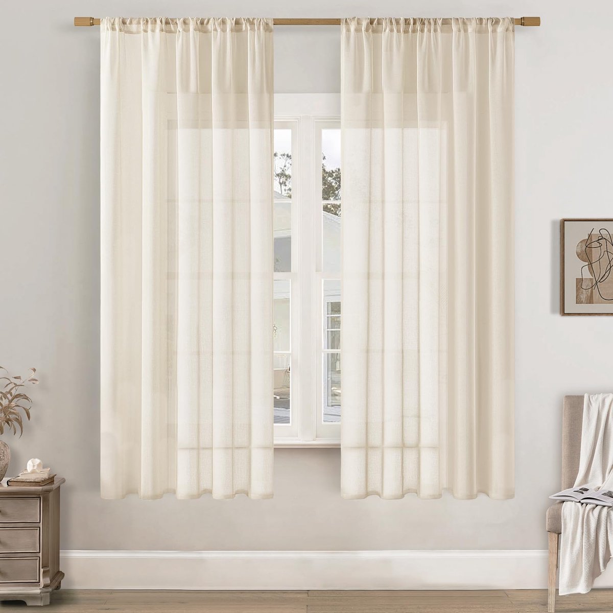 Stores Transparante Gordijnen met Stangdoorgang Beige voor Woonkamer - 160 cm Extra Lang, Set van 2 Decoratieve Gordijnen voor Railsysteem