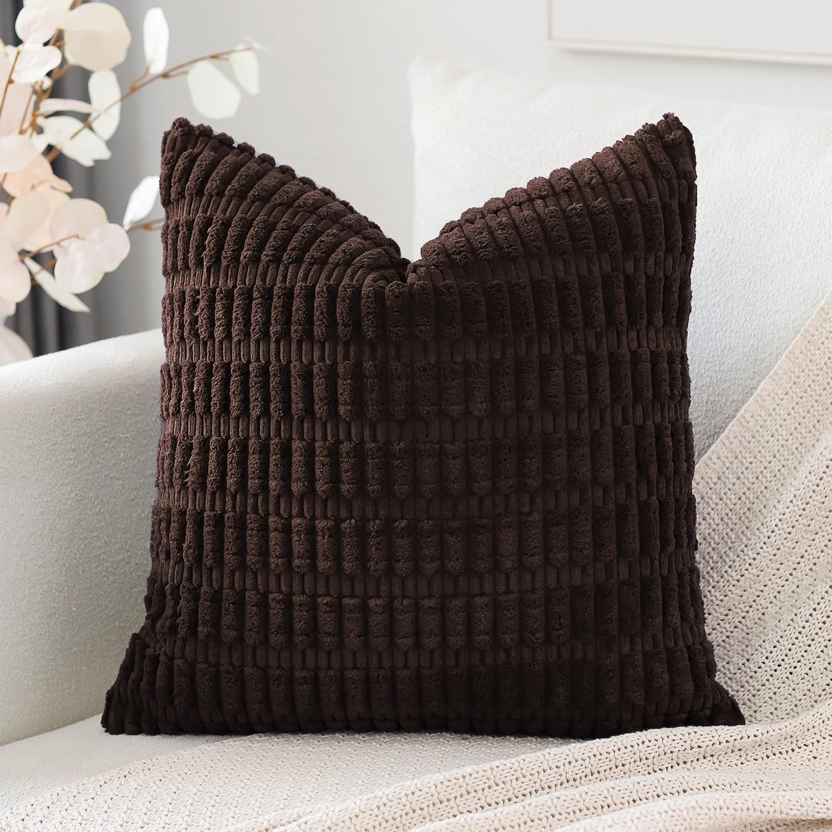 Kussenhoes 30 x 50 cm, super zachte boho gestreepte lendenkussenhoezen, decoratieve moderne kussenslopen voor bank, slaapkamer, auto, decoratie donkerbruin