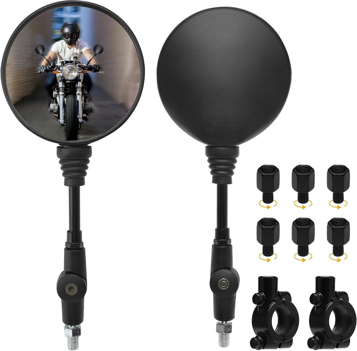 motorspiegelset, achteruitkijkspiegel met M8 M10 rechtse en linkse schroefdraad, stuurklem, scooterspiegel, motorspiegel voor ATV/scooter/bromfiets/quad