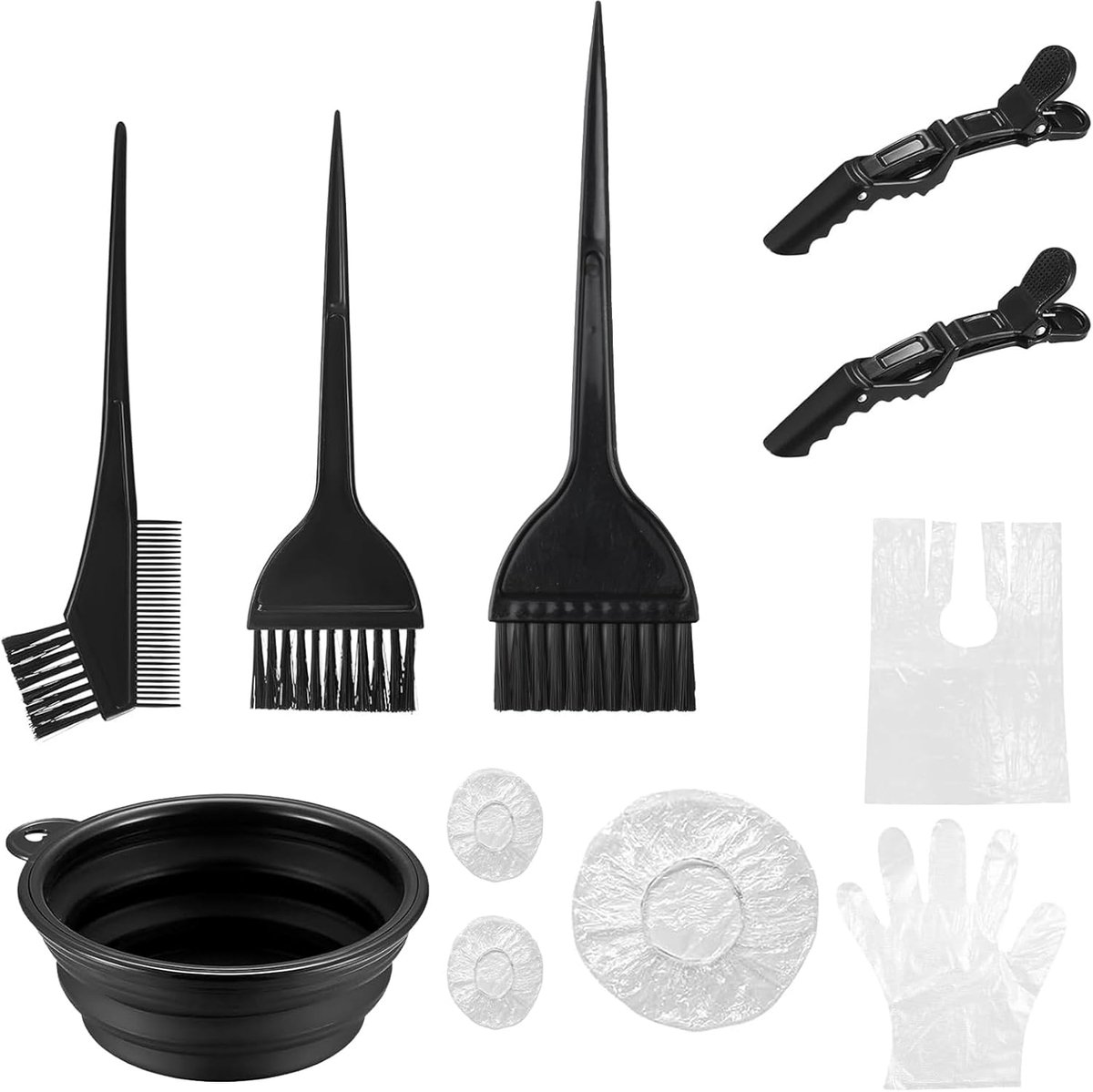Haarkleuring, met verfschaal, kwasten, oorbeschermers, handschoenen, haarclip voor doe-het-zelf, salon, kapsel, thuisgebruik