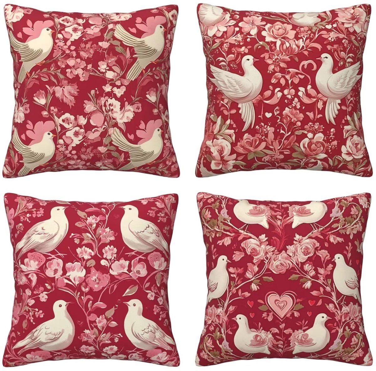 Set van 4 kussenslopen, sierkussenhoezen, duifrode bloem, 65 x 65 cm, behaaglijk, kussenhoes met onzichtbare ritssluiting, zacht, wollig, bankkussen, wasbaar, voor terras, bank en woonkamer, decoratie