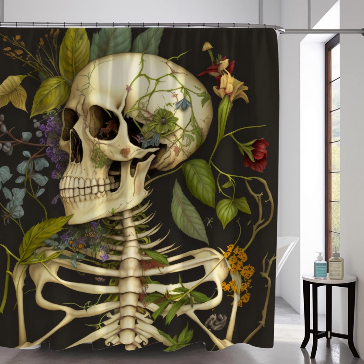 Boho Mushroom Skull Animal Sun Moon Floral Douchegordijn, Kunst Decor Waterdicht Stof Douchegordijn voor Badkamer Set met Haken