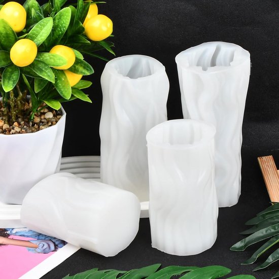 Set van 4 siliconen kaarsvormen, 3D-kaarsvormen, doe-het-zelf kaarsvormen, cilindrische vormen voor was en hars, gepersonaliseerde kaarsvormen, kunsthandwerk en decoratie — afbeelding 4