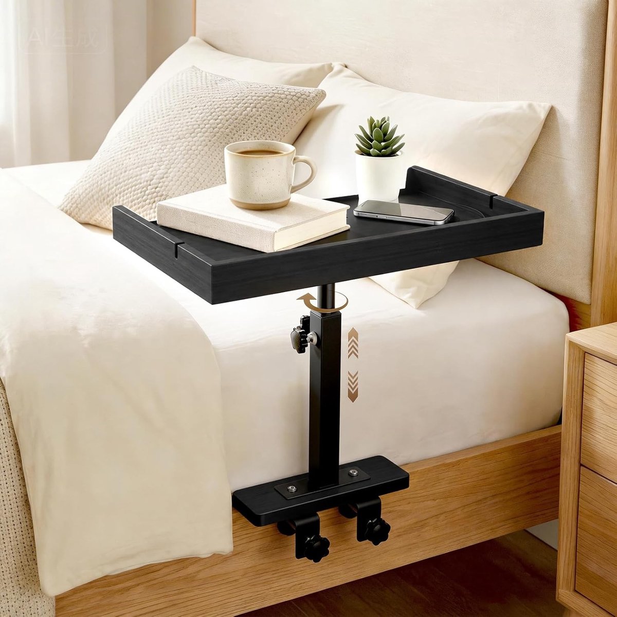 Hanging Bed Shelf 35 x 20 cm, Bedtafel met Clip en Kabelbeheer, Verwijderbare Nachtkast vo