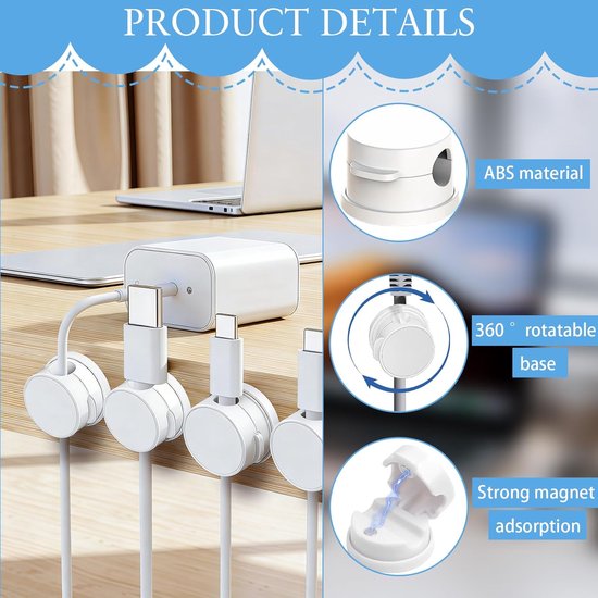 10 stuks kabelbeheer magnetische organizer clips kabel bureau organizer voor kabels oplader muis oortelefoon gebruiksvoorwerpen keuken kantoor stroomkabels — afbeelding 2