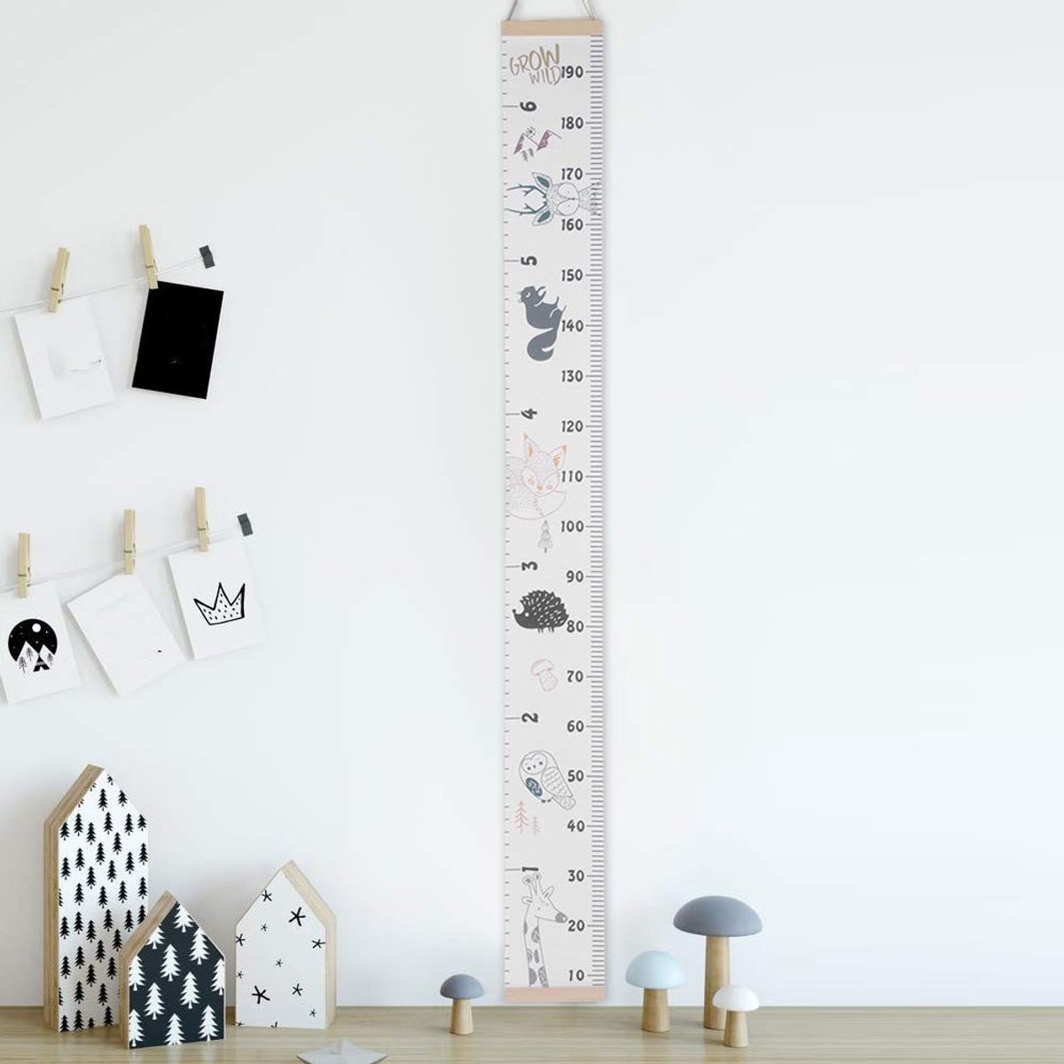 Dailygoods- Groeigrafiek Houten Maatmeting - Groeimeter Kind - Wandgemonteerd - Decoratie - Dierenpatroon - 200 x 21 cm