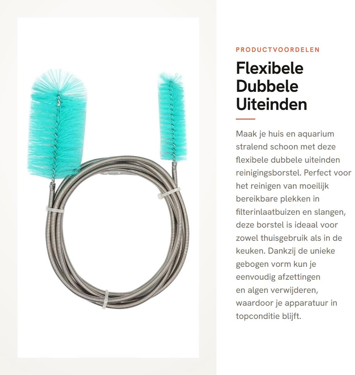Dailygoods- Reinigingsborstel Dubbelzijdig - Flexibel/Opvouwbaar - Nylon Borstelharen - Voor Slangen/Aquarium - Verwijdert Afzettingen/Algen - Slangreiniger