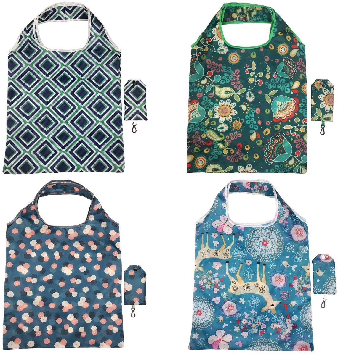 Dailygoods- Boodschappentas 4 stuks - Opvouwbaar - Herbruikbaar - Lichtgewicht - Waterdicht - Duurzaam - Ideaal voor boodschappen - Draagtassen