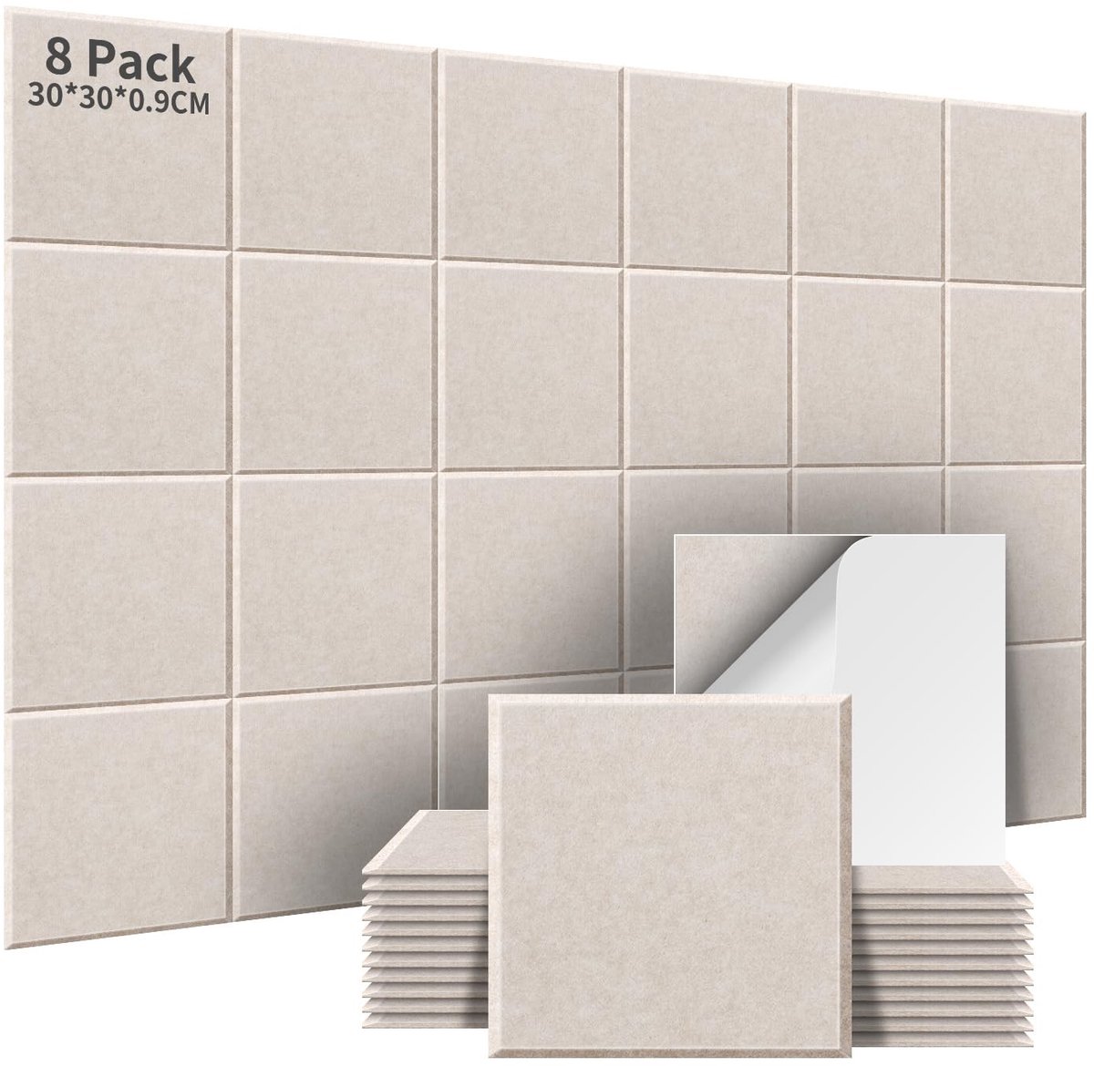 Dailygoods- Akoestische Panelen Geluidsabsorberend - 8 Stuks - Zelfklevend - Hoge Dichtheid - Wanddecoratie - 30x30x0.9cm - Geluidsisolatie