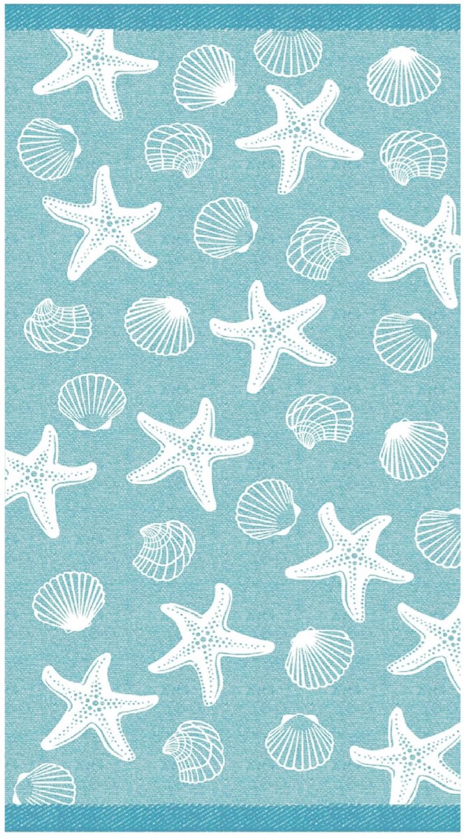 Dailygoods- Strandlaken 100x180 cm - Zeester/Schelppatroon - 100% Katoen - OEKOTEX-100 - Hoogwaardig - 320 g/m² - Strandhanddoek