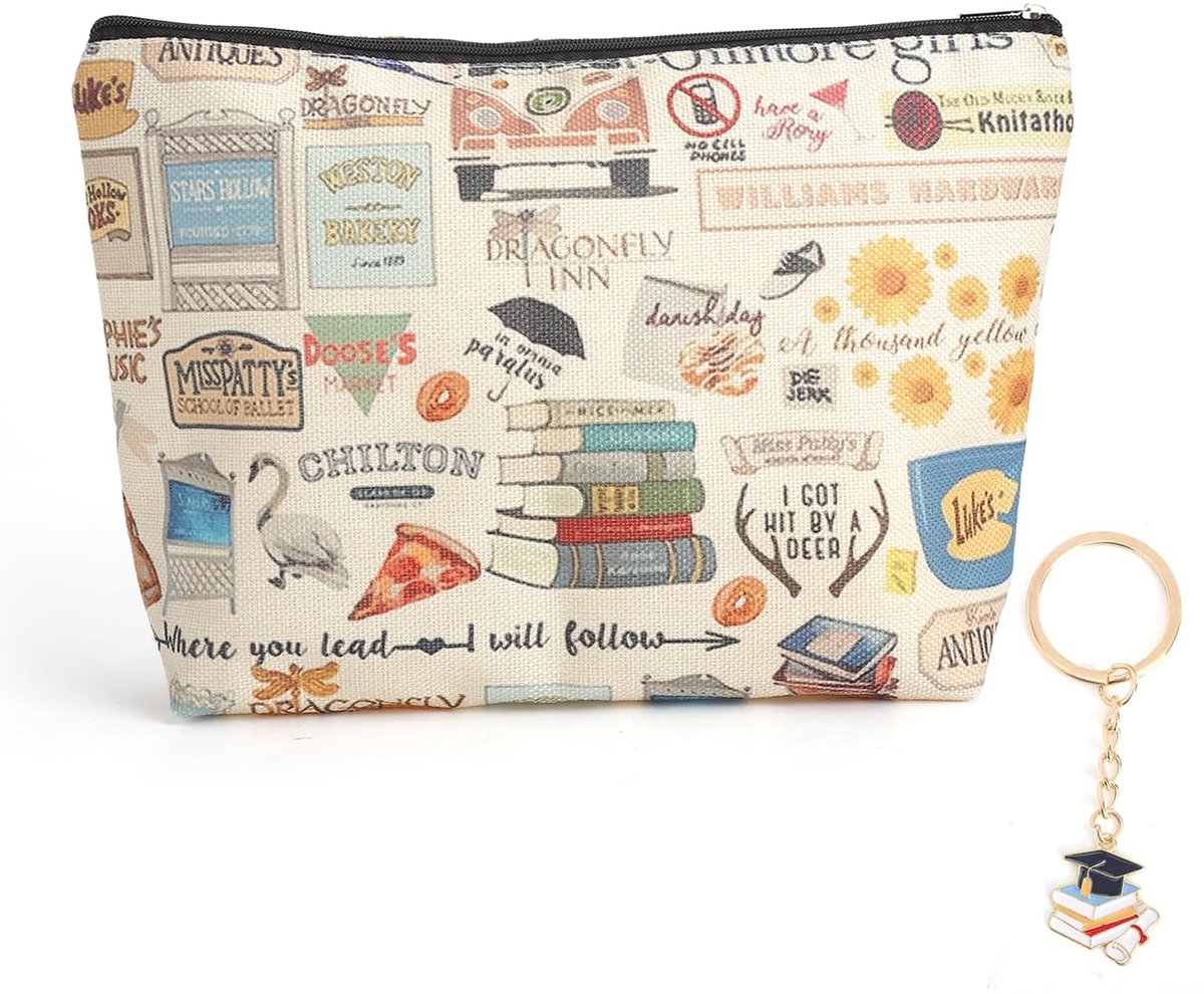 Dailygoods - Make-uptas met sleutelhanger voor Gilmore Girls, toilettas voor dames, met dubbelzijdige print, herbruikbare make-uptas voor fans, vriendin, reizen, dagelijks leven