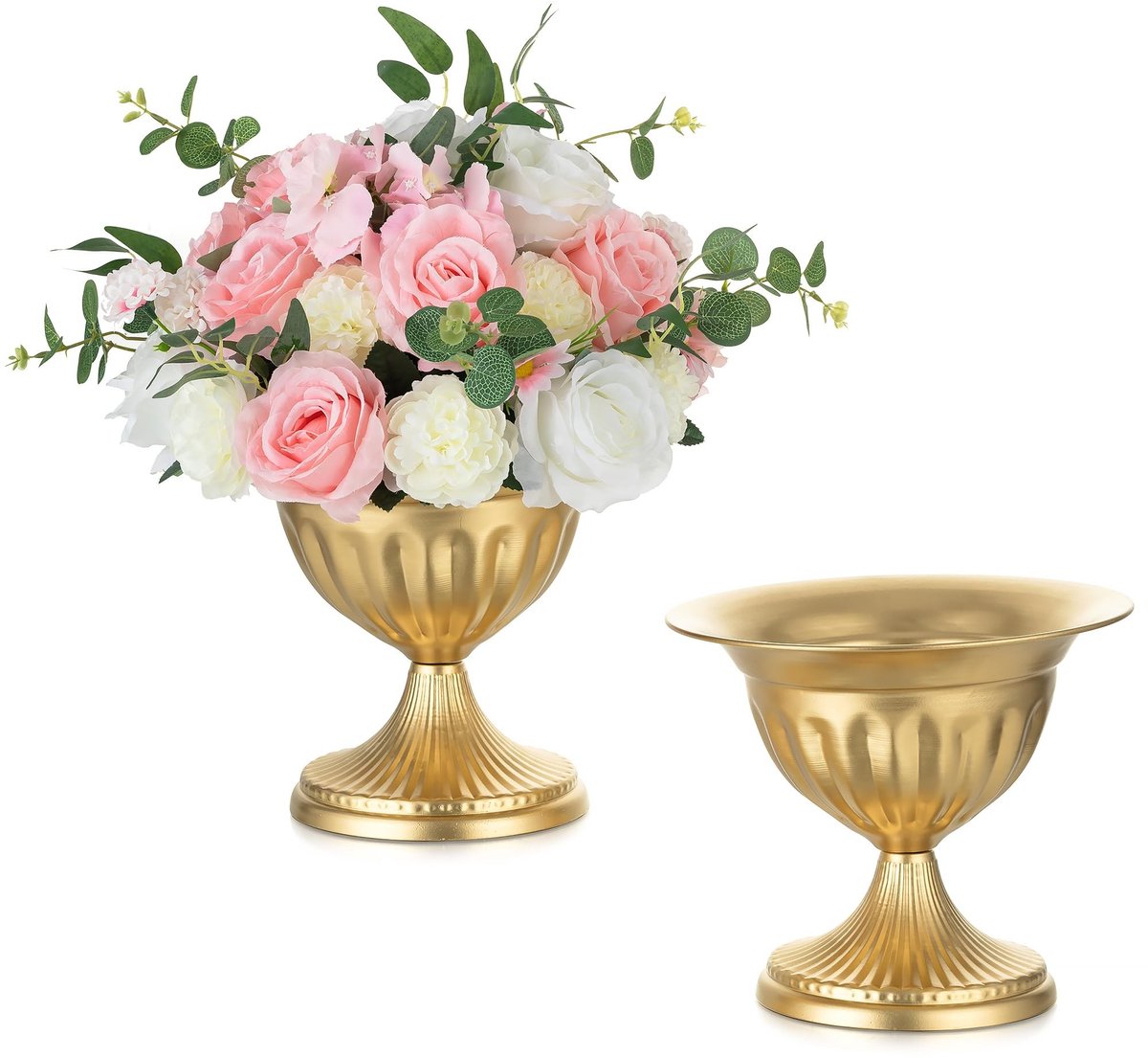 Dailygoods - Sziqiqi Goud Metal Urnen Vaas: 22,5cm Bloemvaas Pot voor Bruiloft Tafelstukken Set of 2 Vintage Vaas voor Bloemschikken Unieke Urnenbak voor Feestreceptie Diner Tafel