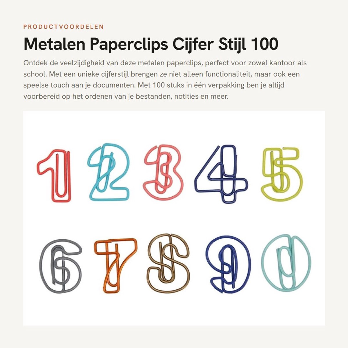 Dailygoods- Paperclips 100 Stuks - Cijferstijl - Antislip - Bestandsorganisatie - Kantoor/School - Schattig Ontwerp - Kantoorclips