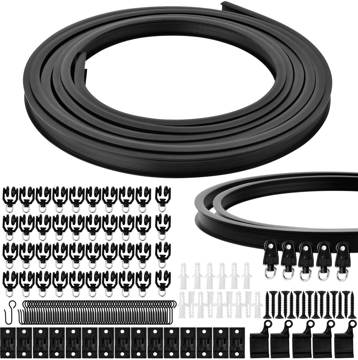 Dailygoods- Gordijnrails 5 Meter - Buigbare Plafondgemonteerde Gordijnrail - Inclusief Fittingen - Flexibel Systeem - PVC Kunststof & Staal - Zwart/Wit - Plafondgordijn
