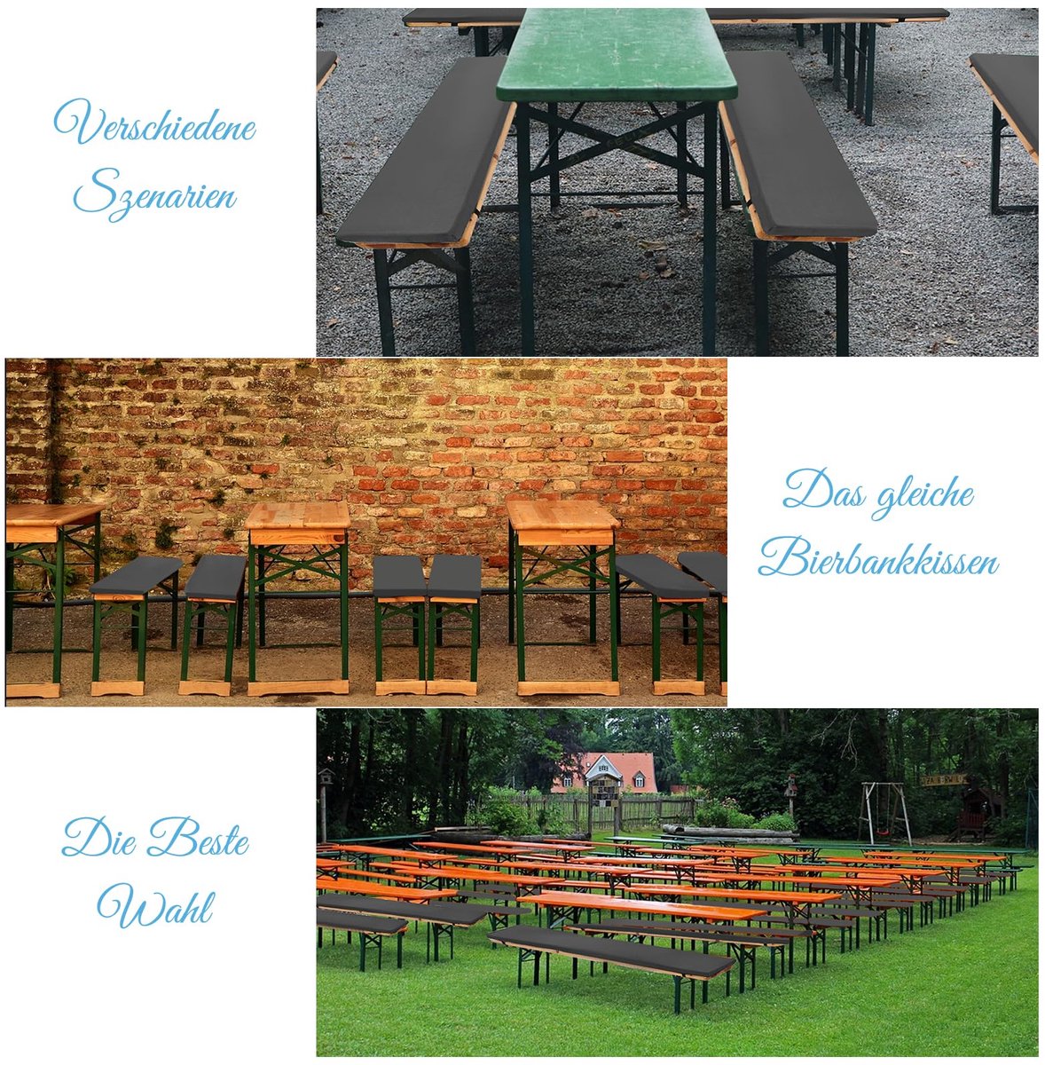 Bankkussens, gevoerd, biertentgarnituur, biertentgarnituur, 220 x 25 x 3 cm, XL, wasbare bierbankkussens, gevoerd kussen voor partytentgarnituur, grijs, waterdicht