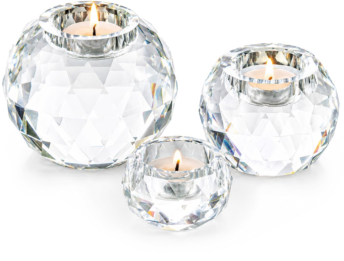 Kristallen Bol Theelichtkaarshouder Set van 3, Helderglazen Votiefkandelaars voor Thuis Woonkamer Eettafel Decor Party Middelpunt Huwelijkscadeau Meditatie