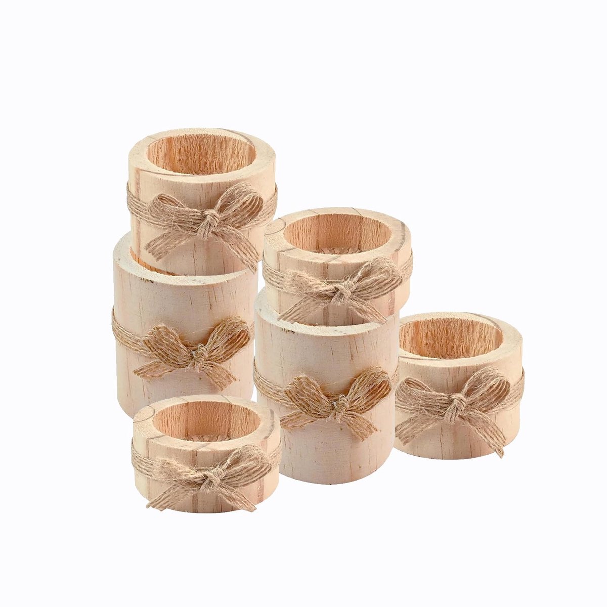 Set van 6 ronde kandelaars van natuurlijk hout, kaarsenhouder, decoratieve kaarsenhouder, natuurlijk hout, kandelaar, voor bruiloft, Kerstmis, verjaardag, woondecoratie (3 maten)